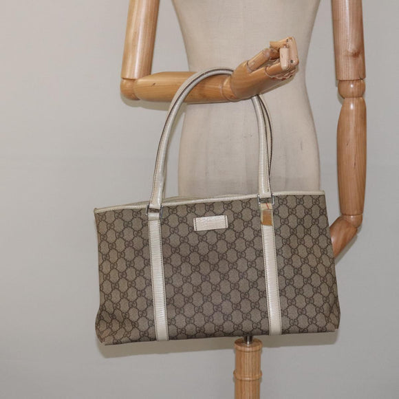 GUCCI GG Supreme Hand Bag PVC Beige Gold 116 02 080 Auth BA2772