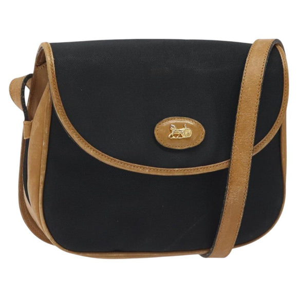CELINE Shoulder Bag Canvas Black Gold Auth BA2774
