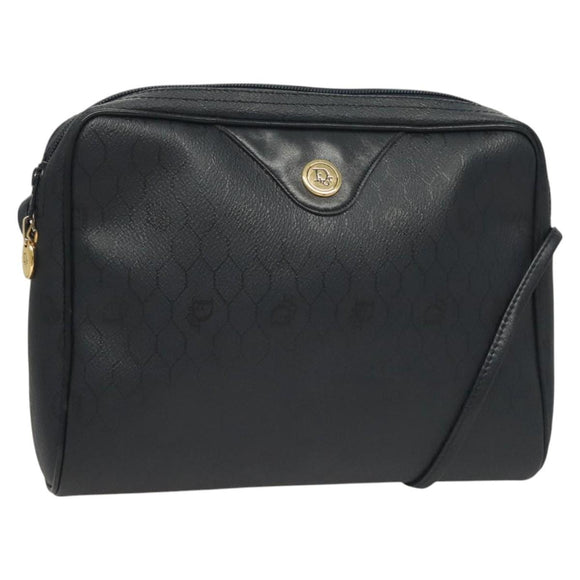Christian Dior Honeycomb Canvas Shoulder Bag PVC Navy gold Auth BA2781