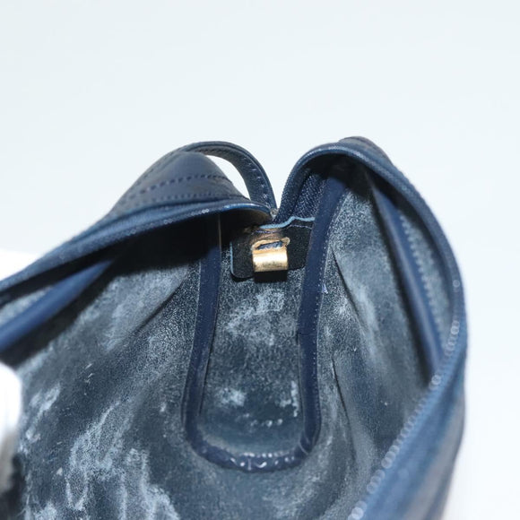 Christian Dior Honeycomb Canvas Shoulder Bag PVC Navy gold Auth BA2781