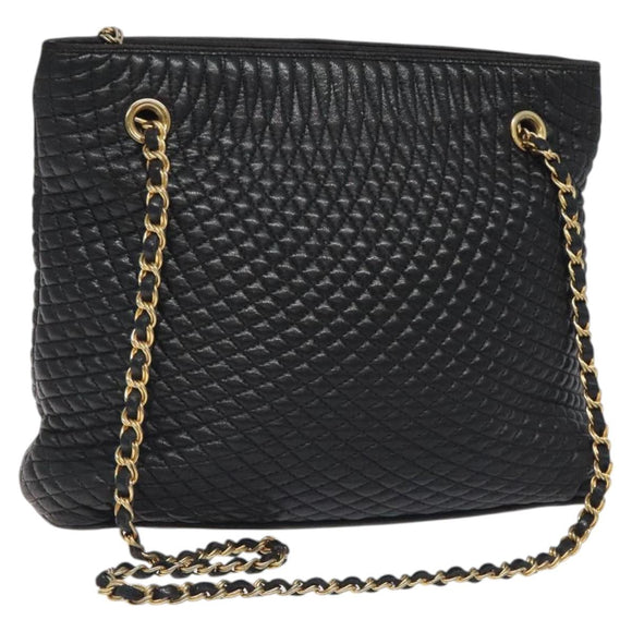 BALLY Chain Shoulder Bag Leather Black Gold Auth BA2785