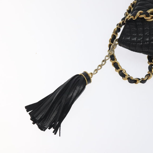 BALLY Chain Shoulder Bag Leather Black Gold Auth BA2785