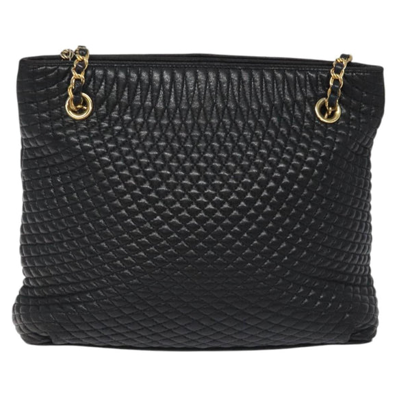 BALLY Chain Shoulder Bag Leather Black Gold Auth BA2785