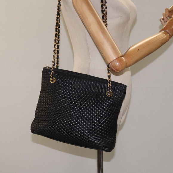 BALLY Chain Shoulder Bag Leather Black Gold Auth BA2785