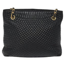 BALLY Chain Shoulder Bag Leather Black Gold Auth BA2785-13