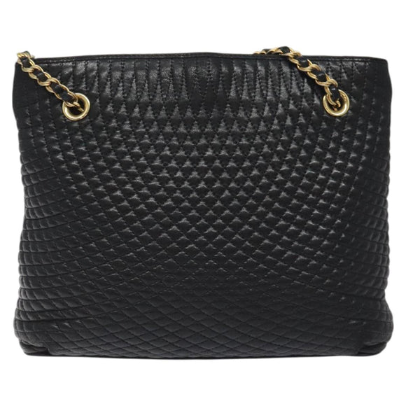 BALLY Chain Shoulder Bag Leather Black Gold Auth BA2785