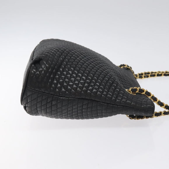 BALLY Chain Shoulder Bag Leather Black Gold Auth BA2785