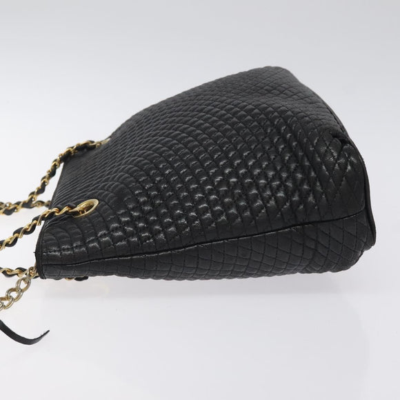 BALLY Chain Shoulder Bag Leather Black Gold Auth BA2785