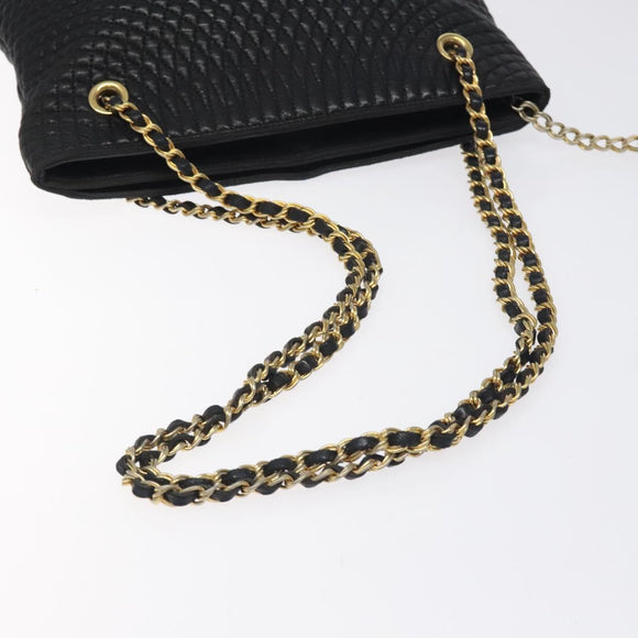 BALLY Chain Shoulder Bag Leather Black Gold Auth BA2785