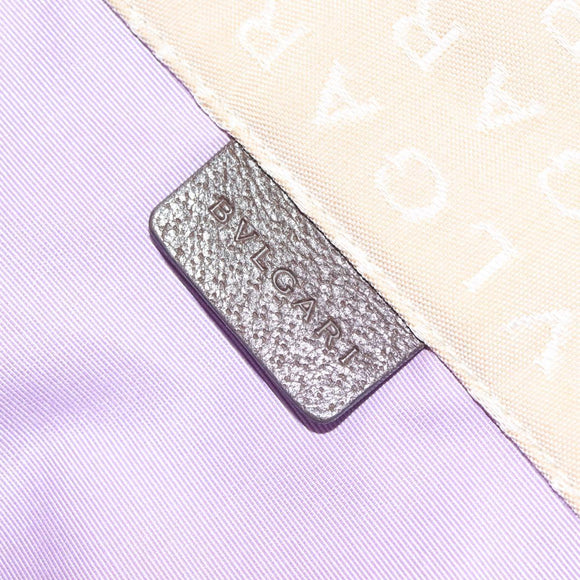 BVLGARI Logo Mania Tote Bag Canvas Leather Beige Silver Auth BA2788