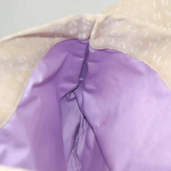 BVLGARI Logo Mania Tote Bag Canvas Leather Beige Silver Auth BA2788