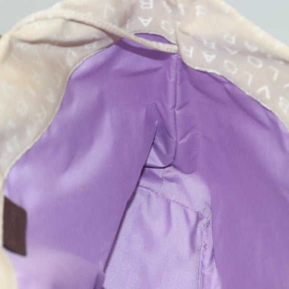 BVLGARI Logo Mania Tote Bag Canvas Leather Beige Silver Auth BA2788