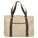 BVLGARI Logo Mania Tote Bag Canvas Leather Beige Silver Auth BA2788-2
