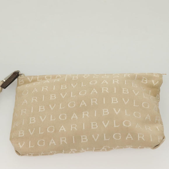 BVLGARI Logo Mania Tote Bag Canvas Leather Beige Silver Auth BA2788