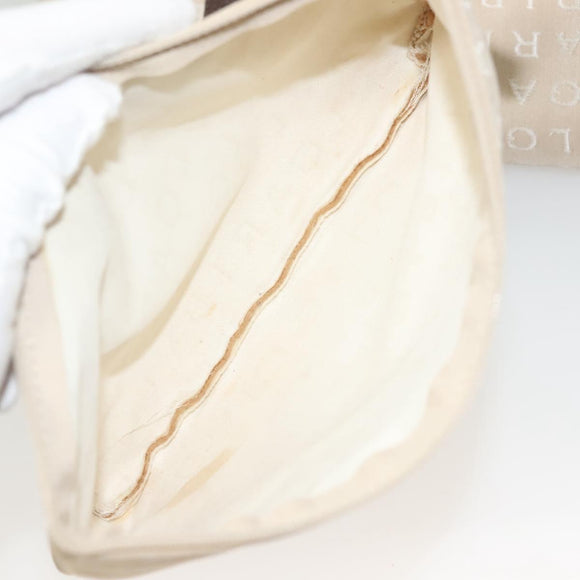 BVLGARI Logo Mania Tote Bag Canvas Leather Beige Silver Auth BA2788