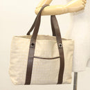 BVLGARI Logo Mania Tote Bag Canvas Leather Beige Silver Auth BA2788-23