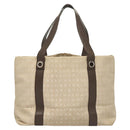 BVLGARI Logo Mania Tote Bag Canvas Leather Beige Silver Auth BA2788-3