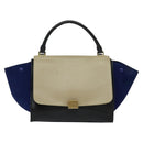 CELINE Trapeze Handtasche Wildleder 2-Wege Beige Gold Auth BA2807-13