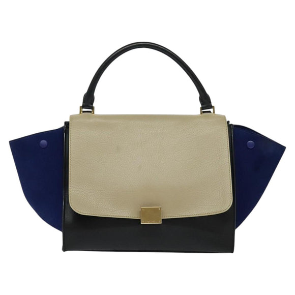 CELINE Trapeze Handtasche Wildleder 2-Wege Beige Gold Auth BA2807