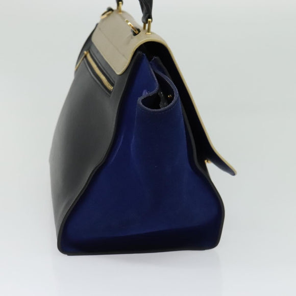 CELINE Trapeze Handtasche Wildleder 2-Wege Beige Gold Auth BA2807