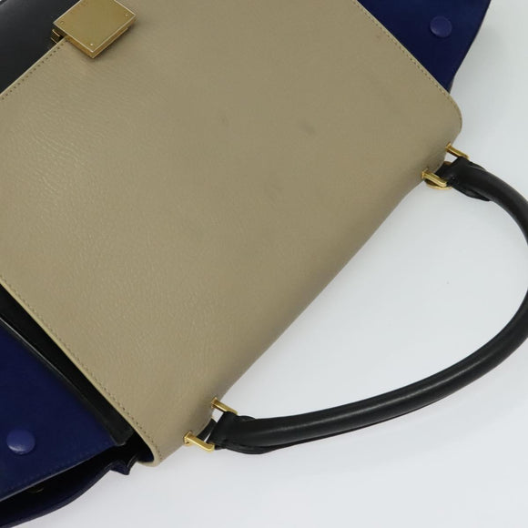CELINE Trapeze Handtasche Wildleder 2-Wege Beige Gold Auth BA2807