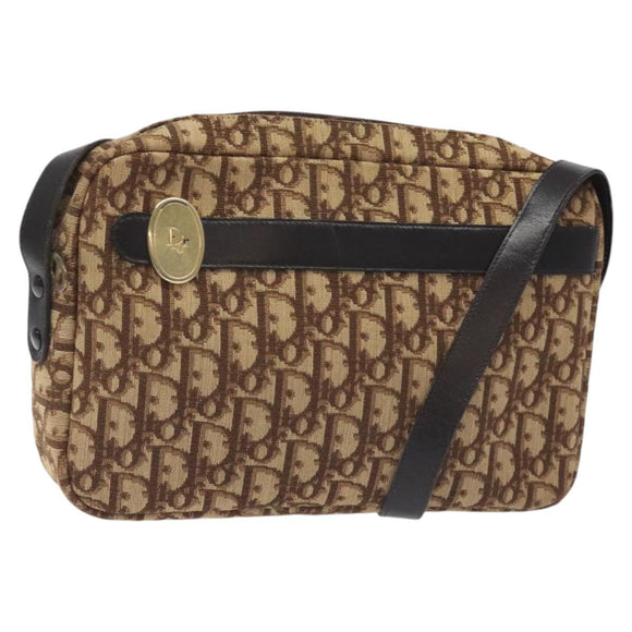 Christian Dior Trotter Canvas Shoulder Bag Brown Gold Auth BA2808