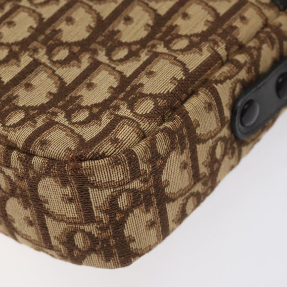 Christian Dior Trotter Canvas Shoulder Bag Brown Gold Auth BA2808