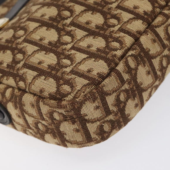 Christian Dior Trotter Canvas Shoulder Bag Brown Gold Auth BA2808