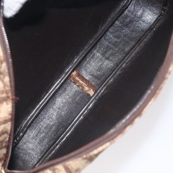 Christian Dior Trotter Canvas Shoulder Bag Brown Gold Auth BA2808