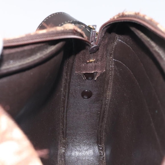 Christian Dior Trotter Canvas Shoulder Bag Brown Gold Auth BA2808