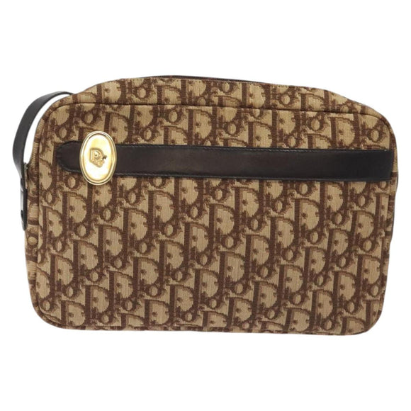 Christian Dior Trotter Canvas Shoulder Bag Brown Gold Auth BA2808