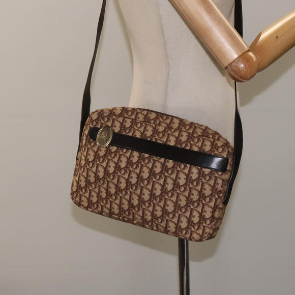 Christian Dior Trotter Canvas Shoulder Bag Brown Gold Auth BA2808