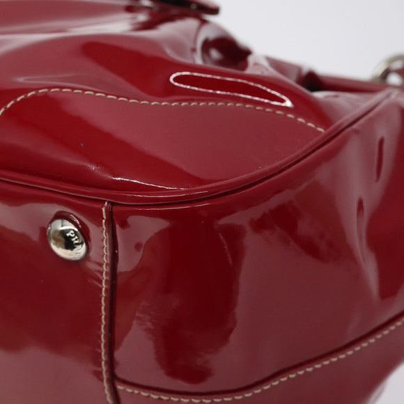 PRADA Handtasche Emaille Rot Silber Auth BA2814