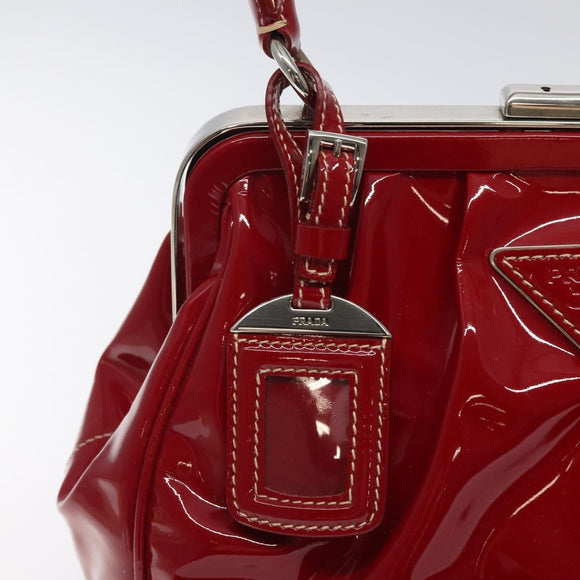 PRADA Hand Bag Enamel Red Silver Auth BA2814