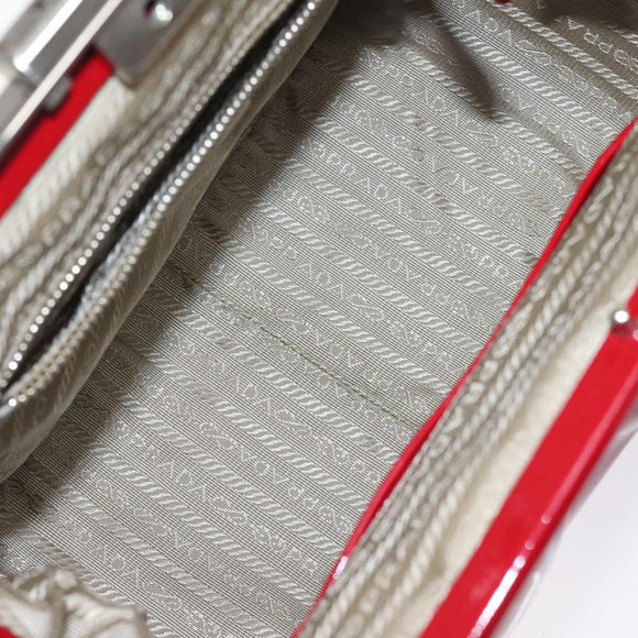 PRADA Handtasche Emaille Rot Silber Auth BA2814