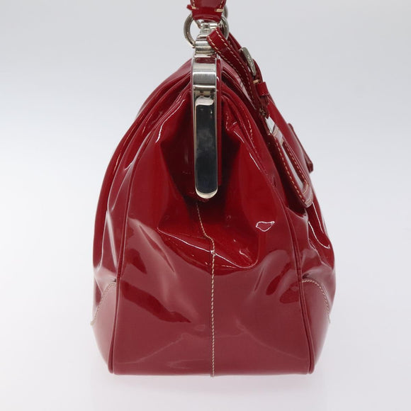 PRADA Handtasche Emaille Rot Silber Auth BA2814