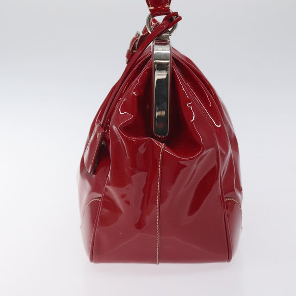PRADA Hand Bag Enamel Red Silver Auth BA2814