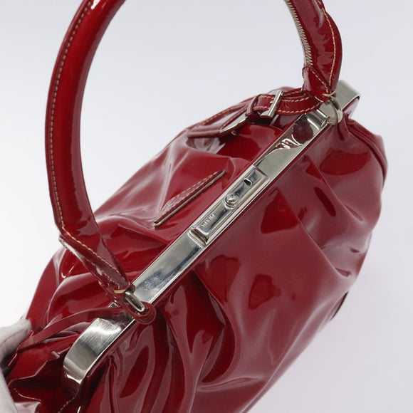 PRADA Hand Bag Enamel Red Silver Auth BA2814