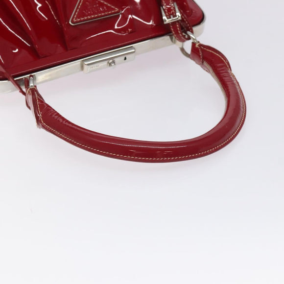 PRADA Hand Bag Enamel Red Silver Auth BA2814