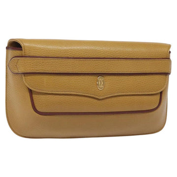 CARTIER Clutch Bag Leather Yellow Gold Auth BA2823