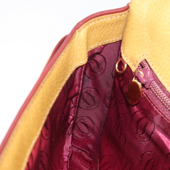 CARTIER Clutch Bag Leather Yellow Gold Auth BA2823