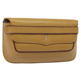 CARTIER Clutch Bag Leather Yellow Gold Auth BA2823