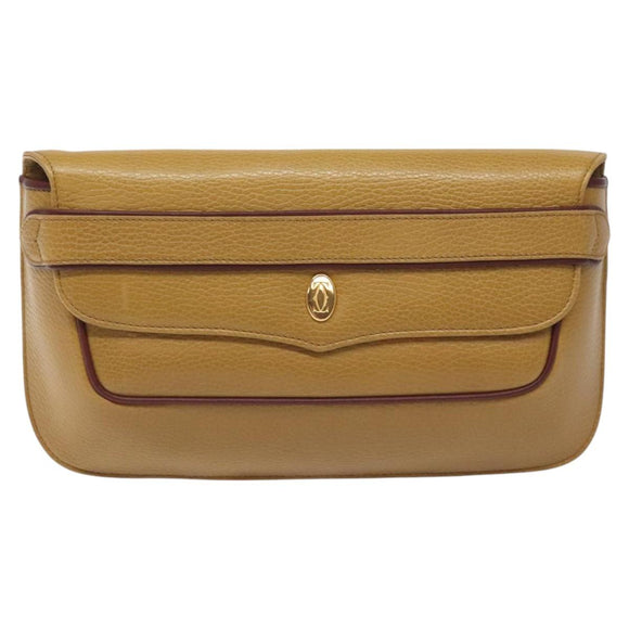 CARTIER Clutch Bag Leather Yellow Gold Auth BA2823