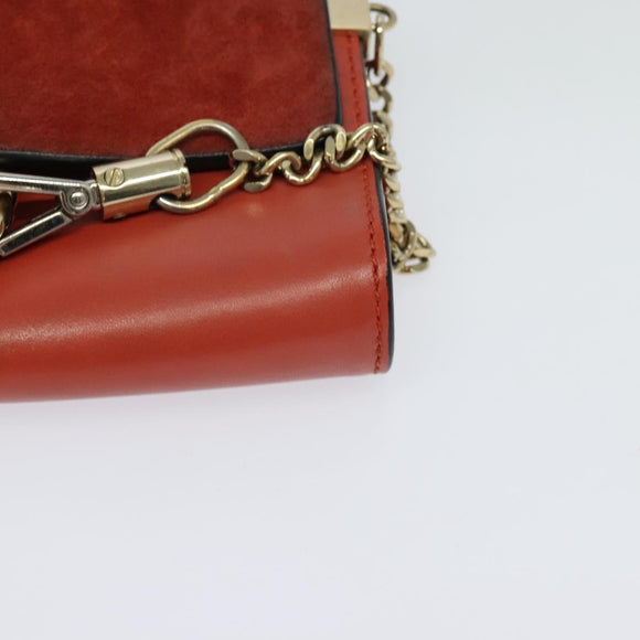 Chloe Faye Small Shoulder Bag Leather Suede Red Gold Auth BA2824