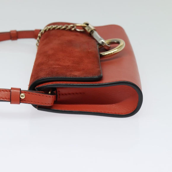 Chloe Faye Small Shoulder Bag Leather Suede Red Gold Auth BA2824