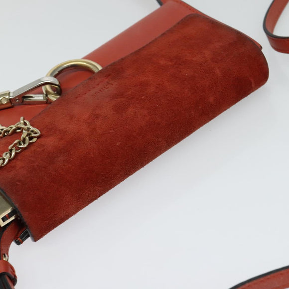 Chloe Faye Small Shoulder Bag Leather Suede Red Gold Auth BA2824