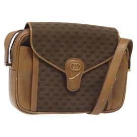 GUCCI Micro GG Canvas Shoulder Bag Brown Gold Auth BA2829