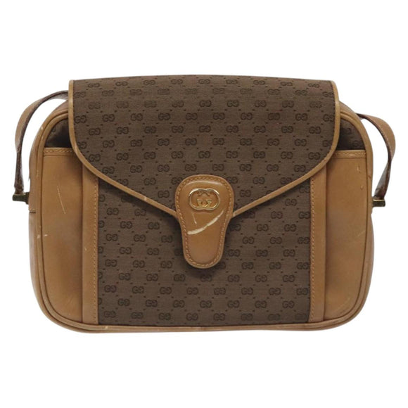 GUCCI Micro GG Canvas Shoulder Bag Brown Gold Auth BA2829