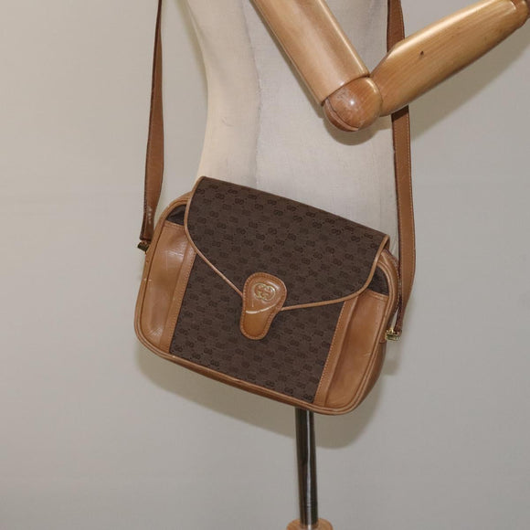 GUCCI Micro GG Canvas Shoulder Bag Brown Gold Auth BA2829