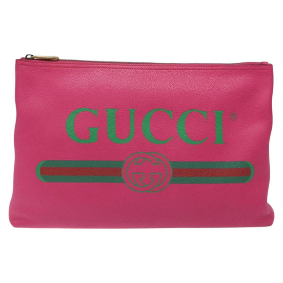 GUCCI Clutch Bag Leather Pink Gold 500984 Auth BA2830